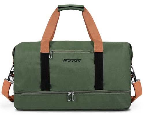 Vllcsla Sac de Weekend Homme Imperméable, 32,2 L, Sac de Sport de Voyage Homme Imperméable, Sacs de Week-End Grand avec Compartiment à Chaussures, Poche Humide, Sacs de Bagage pour Natation, Vert