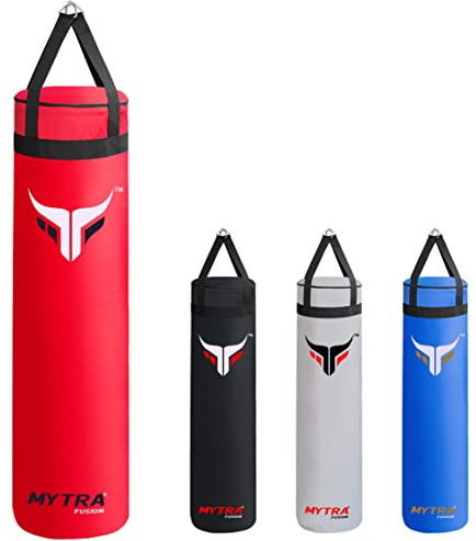 Mytra Fusion boxningssäck hängande boxningssäck för MMA, Muay Thai, boxning, karate-träning, kickboxning och träning för hem- eller gymträning ofylld boxningssäck finns med 2 storlekar 4 fot och 5 fot