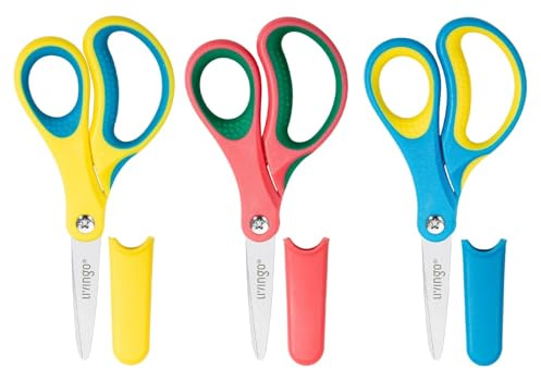 LIVINGO Set för barn hantverkssaxar: 13 cm litet rostfritt stål barn skola konst stationär med spetsig spets – skärpappersband gör-det-själv-tillbehör för flickor pojkar – höger och vänster