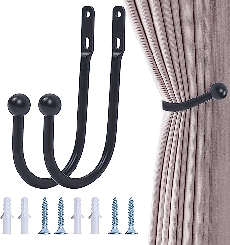 Antfly 2 Stück Dekorativer Raffhalter für Gardinen, Metall Raffhalter Wandbefestigung U-Form Raffbügel für Vorhänge Vorhang Holdbacks Tieback Hooks Dekorativer Raffhalter (Schwarz)