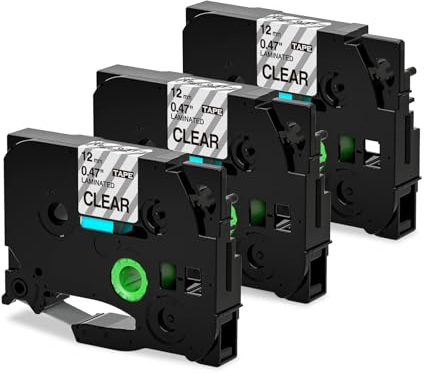 Kompatibel mit Brother TZe-131 TZe131 TZe TZ 12mm 0.47 Laminated Schwarz auf Transparent Schriftband für Brother P Touch PT-H100R PT-H105 PT-H110 PT-H107B PT-D400 PT-D210 PT-1000, 3x