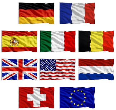 10 Pièces Drapeaux Nationaux 90x150 cm Europe Italie France Espagne Allemagne Royaume-Uni Suisse USA Belgique Pays-Bas pour les hôtels,centres de villégiature, organisations extérieures à suspendre