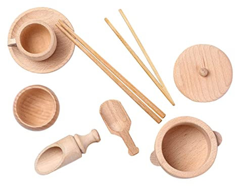 TOYANDONA 1Set Jouet en Bois Vaisselle Jouets Ensemble De Jeu en Bois Éducatif Précoce Éducatif s Éducatifs Émulation Vaisselle Vaisselle en