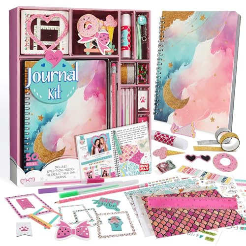 EDUMAN Scrapbooking accessoires set, Bullet Head Garbage journal set avec Diary Scrapbooking accessoires, A5 Raster Notebook, cadeau de scrapbooking DIY pour les filles (rose)