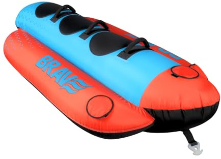 BRAVE SPORTS - Bananone Gonfiabile per Barca - Gonfiabili da Traino per 3 Persone - Sedute in Neoprene, Maniglie Imbottite - Gonfiabile Moto D'acqua in PVC e Nylon - 240 x 110 x 54 cm
