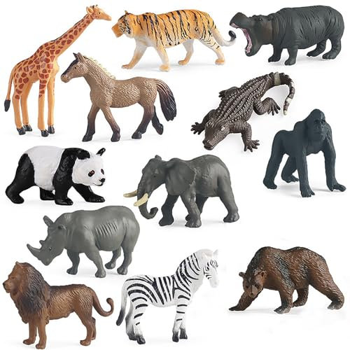 12 Stück Waldtiere Figuren Set,Safari Tiere Figur,Klein Realistische Tiere Spielzeug,Wilde Zoo Tiere,Dschungel Wild Tiere Figuren,Deko Cupcake Topper
