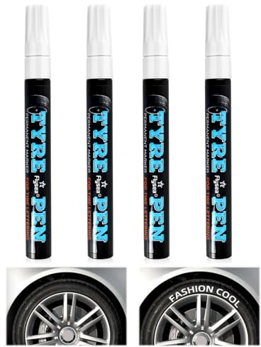 PEGRAUFC 4 Stück Auto Reifenmarkierungsstift,Reifenstift Weiß Wasserfest,Weiß Acrylstifte Dicke Spitze,Weißer Reifenmarker DIY Reifenstift Reifen Lackstifte für Auto Schwarzes Papier,Motorrad Reifen