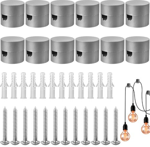 12 ganci di montaggio per cavi da soffitto, gancio in tessuto per lampada a sospensione, gancio per luci a soffitto, clip per cavo decentralizzatore per cavo luce a sospensione (con viti e prese)