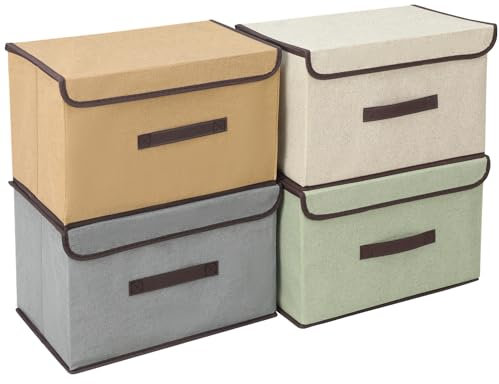 4PCSs Fabric Storage Boxes with Lids, 36x23x24cm Foldable Collapsible Storage Cube with Lid & Handles, Wardrobe Storage Box, Bins for Organizing Home, Clothes, Toys, Books, Closet, Bedroom, Office