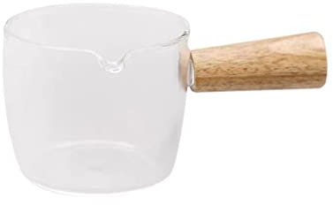 NEBE Bricco Latte Piccolo Vetro Resistente al Calore Sciroppo di Latte Sciroppo Sciroppo di impianti di Latte con Manico in Legno Piccola Tazza di Latte Salsiera(S)