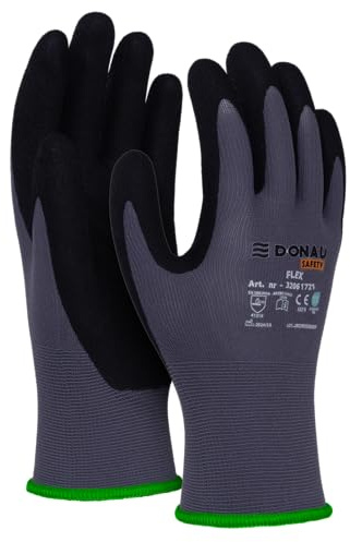 DONAU SAFETY Flex Work Gloves, Size 11, XXL, 1 Pair, Grey/Black, Mechanic Assembly Gloves, Nitrile Coated, Lightly Oil Resistant, Nylon Protective Gloves for Work, Car