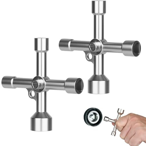 Clé Triangle 4 voies 5 tailles 5/8/9/10/13mm Clé universelle 2 pièces en alliage de zinc pour armoire électrique compteur d’eau gaz ascenseur robuste portable multifonction avec anneau porte-clé