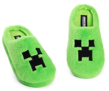 Minecraft Chaussons mules Creeper Green | Chaussures d'intérieur en polaire pour garçon | Douces et moelleuses | Chaussons gaming | Produits