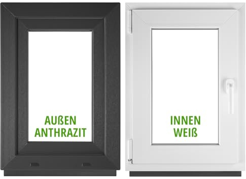 BAUPLAZA källarfönster B x H 45 x 50 cm/450 x 500 mm DIN vänster yttre antracit/inomhus vit – svängbart lutande fönster – 2-vägs glasning 32 mm – värmeskydd och ljudisolering – PVC-plastfönster