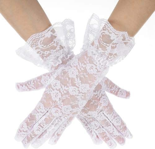 Tyqour White Gloves Lace Gloves Women, Lace Gloves Women Tea Party, Elegant Opera Gloves for Weddings, Proms, and Special Occasions
