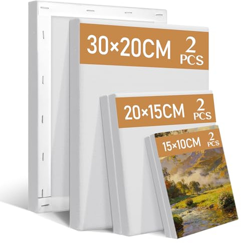 Pack de 6 Lienzos para Pintar, 30x20, 20x15, 15x10 cm, Lienzos de Algodón Preestirados Blancos, para Pintura Acrílica, Óleo y Acuarela, Ideales para Artistas, Niños, Principiantes y Aficionados