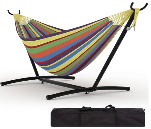 Hamac Exterieur avec Stand, Hamac Portable pour Patio Balcon Jardin, Hamac Double Pied pour Terrasse De Camping (Jaune)