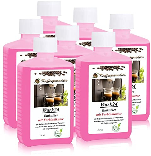 Wark24 Flüssigentkalker 7x 250 ml mit Farbindikator, Universal-Entkalker & schonender Kalklöser für Kaffeemaschinen, Wasserkocher & Haushaltsgeräte, biologisch abbaubar