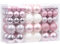 Sea Team 100 Pieces of Assorted Christmas Ball Ornaments Shatterproof Seasonal Decorative Hanging Baubles Set with Reusable Hand-held Gift Package for Holiday Xmas Tree Decorations, Pink