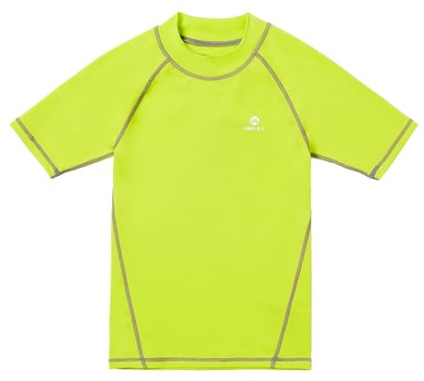 HMILES Boys Short Sleeve Rash Vest - Kids UV Swim Top Rash Guard Rashguards Shirt Child Surfshirt Beach T-Shirts Water Sports Swimwear Quickdrying UPF 50+ Pool Workout Sports Lemon Green 11/12yrs