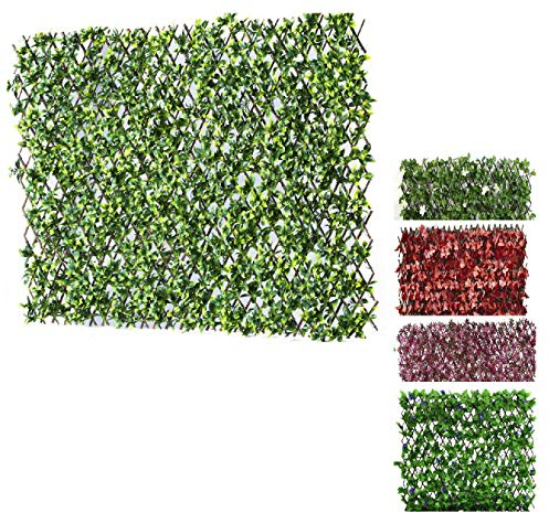 Expanding Trellis Willow Fence Screen Artificial Plant Leaves & Flowers Expandable Privacy for Garden Faux Fencing Panel, Decorative Artificial Hedges Outdoor 1M x 2M (Not expanded) (Green)