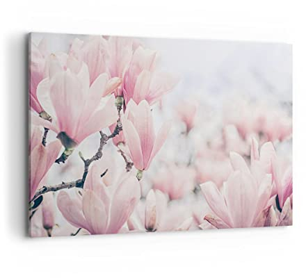 Wandbilder Dekoration Wohnzimmer Magnolie Blumen Rosa Bilder auf Leinwand 120x80cm Leinwandbild Schlafzimmer Küche Deko Wand Kunstdruck Art Groß XXL Wanddeko Bild Wall Decor Canvas AA120x80-4396