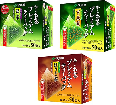 Geakv Itoen O~i Ocha Premium Japanese Green Tea, 3 Flavour Set - Matcha, Genmaicha, Hojicha - 50 Teabags Each