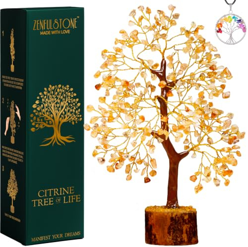 ZENFULSTONE Citrine Tree of Life for Home, Office, and Desk Décor | Handmade Bonsai for Prosperity, Joy & Confidence | Perfect Success Gift for Mom & Dad
