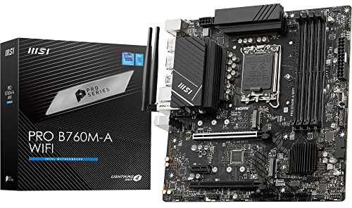 MSI PRO B760M-A WiFi Motherboard, Micro-ATX - For 12th and 13th Gen Intel Core Processors, LGA 1700 - DDR5 Memory Boost 6800+MHz/OC, PCIe 4.0 x16 Slots, M.2 Gen4 Slots, 2.5G LAN, Wi-Fi 6E