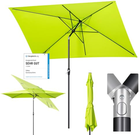 Sekey 200 × 300 cm Aluminum Sonnenschirm Marktschirm Gartenschirm Terrassenschirm Sonnenschutz Apfelgrün UV 50+ Rechteckig