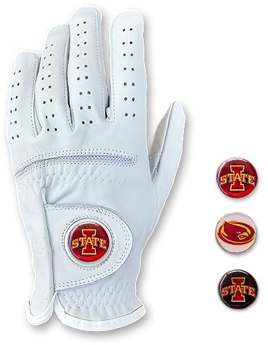 Scale Wear Iowa State Cyclones ISU Cabretta Leather Golf Gloves with 3 Magnetic Ball Markers. RH & LH Men's & Youth Boys Golf Gloves (Adult-L, Right (Fits Left Hand))