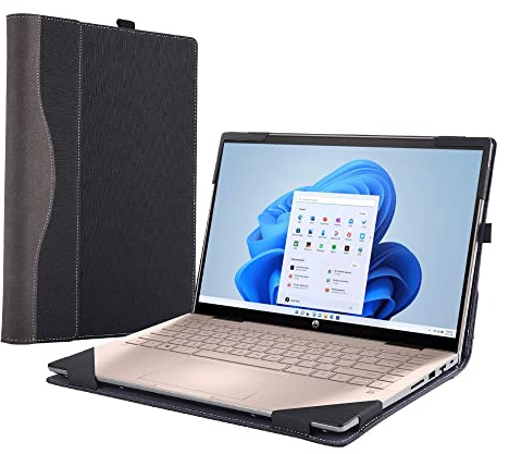 Protective Case Cover for Hp Pavilion X360 Convertible 14-dy Laptop 14t-ek 14-ek 2-in-1 [Not Other Models] Notebook Sleeve Computer Bag Protective PU Leather Shell (Black)