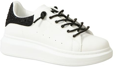 IVACHY Women Fashion Glitter Sneakers Platform Shoes Sparkling Crystal lace up Glamour Comfort Sneaker lace up Size UK White Black