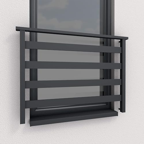 AluBasic Französischer Balkon Aluminium Stabgeländer Balkongitter Fenstergitter Anthrazit RAL 7016 matt (1, 100x100cm)