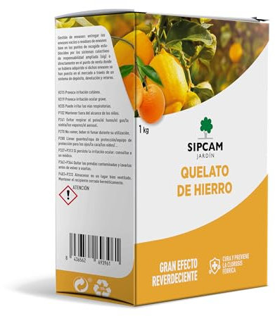 Quelato de Hierro 1 KG | Abono Carencia Hierro | Cura y Previene la Clorosis Férrica | Soluble en Agua Nutriente Fundamental | Sipcam