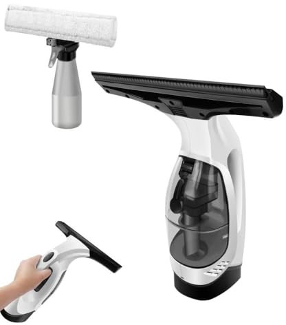 ANGDI Aspirateur de vitres, Nettoyeur de vitres sans Fil, Laveur de vitres portatif avec Vaporisateur de 300 ML, réservoir d'eau Amovible, Outil de Nettoyage de vitres Rechargeable