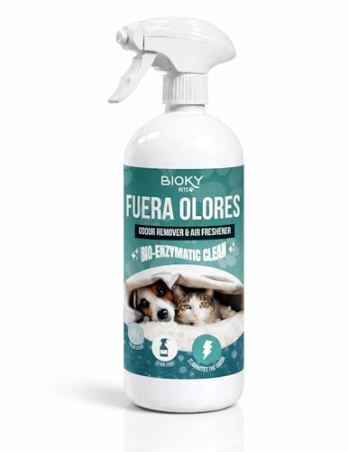 Bioky Fuera Olores 1L | Eliminador de Olores Enzimático de Mascotas | Absorbe Olores de Gatos, Perros, Orina | Alfombras, Textil, Césped Artificial, Sofá, Coche - Nueva Fórmula Enzimática (1L)