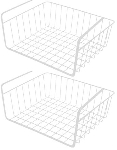 Cesta de almacenamiento para estante inferior, 2 unidades, cesta colgante de metal, cesta colgante debajo del armario, cesta colgante de metal, cesta para colgar debajo de estantes, organizador para