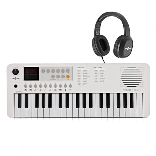 VISIONKEY-1 37 Key Portable Mini Keyboard with Headphones, White