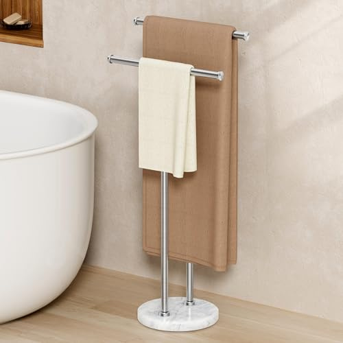 KES Standing Towel Rack for Bathroom Floor, 10.5 Lbs Natural Marble Base
