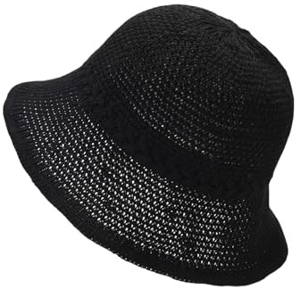 MUNSKT Chapeau de plage en crochet pour femmes, tressage imitation paille, pliable, maille tissée, léger, doux, pour la plage, printemps, été, automne, Noir , Taille unique