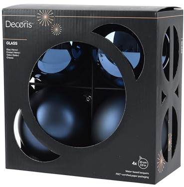 Kaemingk Weihnachtskugeln Glas 10cm 4 Stück - matt & glänzend - Große Christbaumkugeln Weihnachtsbaumkugeln für Weihnachten - Christbaumschmuck & Weihnachtsbaumschmuck - Nachtblau