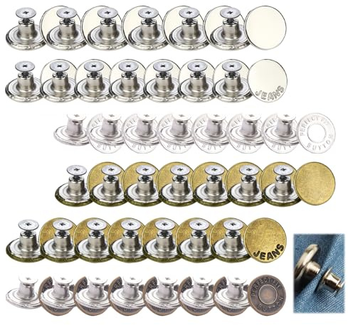 36PCS Hosen Ersatz Knöpfe, Jeansknopf Ohne Nähen Ersatzknöpfe für Jeans und Hosen Druckknöpfe zum Schrauben Verstellbarer Ersatz-Knopf Jeansknöpfe zum Schrauben für Jeansreparatur & Größenanpassung