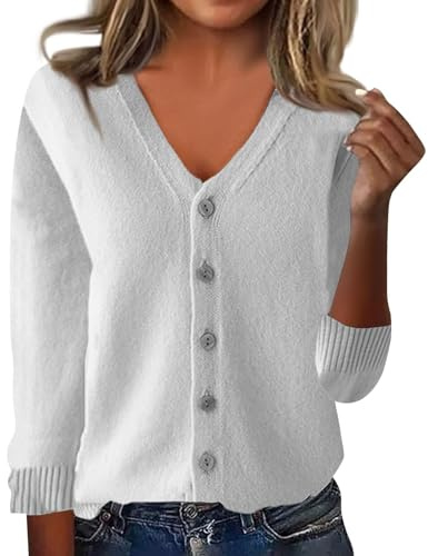 Cocila Gilet Femme Tricot Cardigan Chic Et Elegant Hiver Pull Chaud Manches Longues avec Boutons Doux Décontracté Casual Col V Ouvert sur Le Léger Automne Manteau pour Travail Randonnée