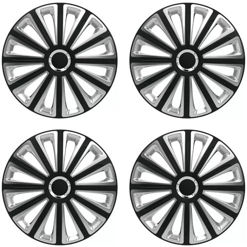 Shield Autocare Car Wheel Trims | Set of 4 Hub Caps Universal Fit Cover Protectors (Trend, Black & Silver, 16 Inch)