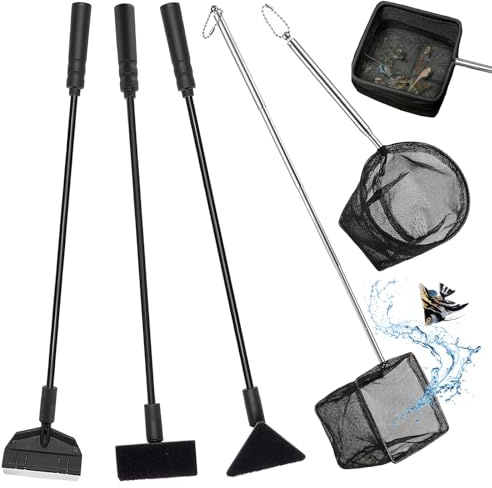5Pcs Fish Net, Aquarium Cleaning Kit 3-in-1, Fish Nets Aquarium and Cleaner Set for Tank