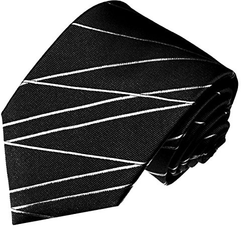 Lorenzo Cana – märken slips av 100 % siden svart vit assymetrisk rand sicksack – 84562