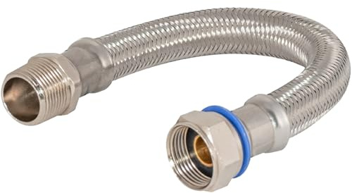 Eastman 12 Inch Steel-Flex Water Heater Connector, 3/4 Inch FIP Swivel x 3/4 Inch MIP Rigid, Flexible Braided Stainless Steel, 48573