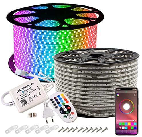 GreenSun LED Streifen 10m - LED Strip mit Fernbedienung, App, Musik Sync LED Band LED Strip 230V Lichtband Farbwechsel RGB Led Strip Lichterkette 10m Lichterschlauch Aussen für Zimmer, Haus Deko