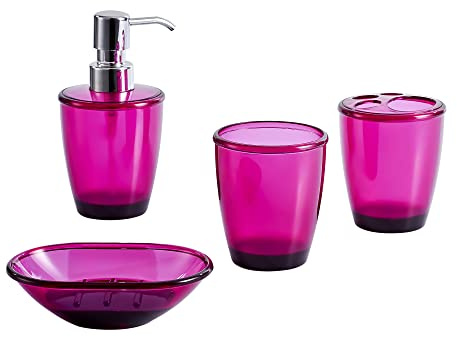 Novel Solutions Modern Wine Red Acrylic Bathroom Accessories 4Piece Set -Soap Dispenser, Toothbrush Holder, Tumbler and Soap Dish